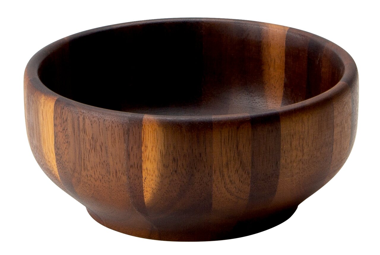 Holzschüssel aus Akazienholz, seitliche Perspektive