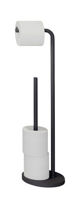 Schwarzer Toilettenpapierhalter mit zwei zusätzlichen Rollenhaltern, seitliche Perspektive