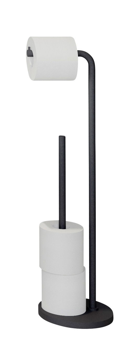 Schwarzer Toilettenpapierhalter mit zwei zusätzlichen Rollenhaltern, seitliche Perspektive