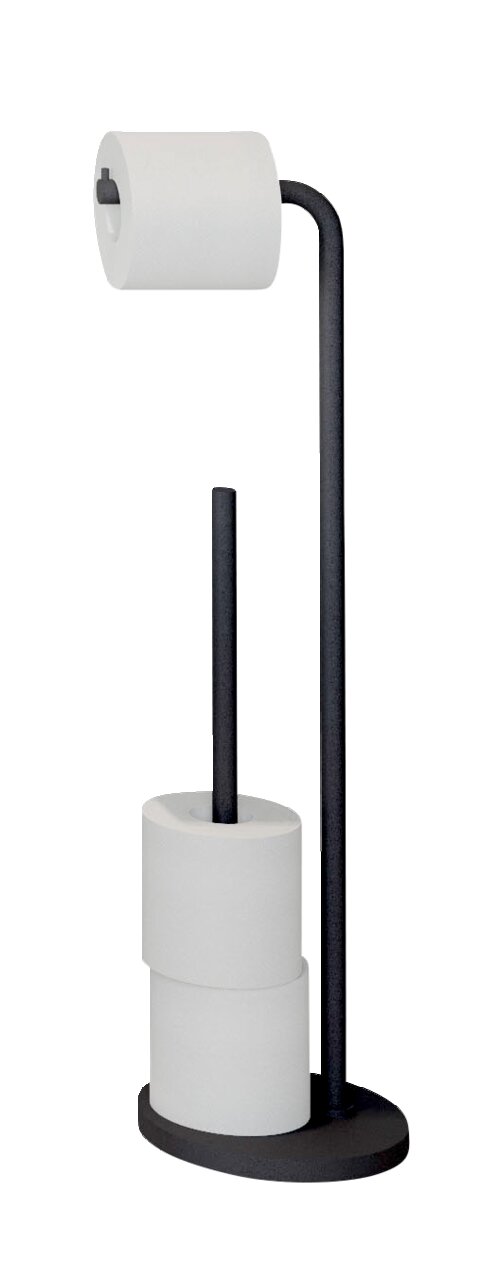 Schwarzer Toilettenpapierhalter mit zwei zusätzlichen Rollenhaltern, seitliche Perspektive