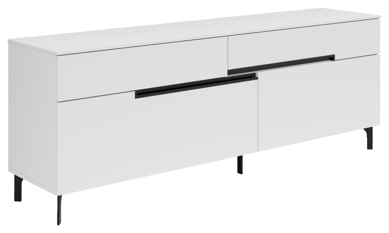 XORA TV-Lowboard ARONIA Weißes TV-Lowboard mit schwarzen Akzenten, seitliche Perspektive