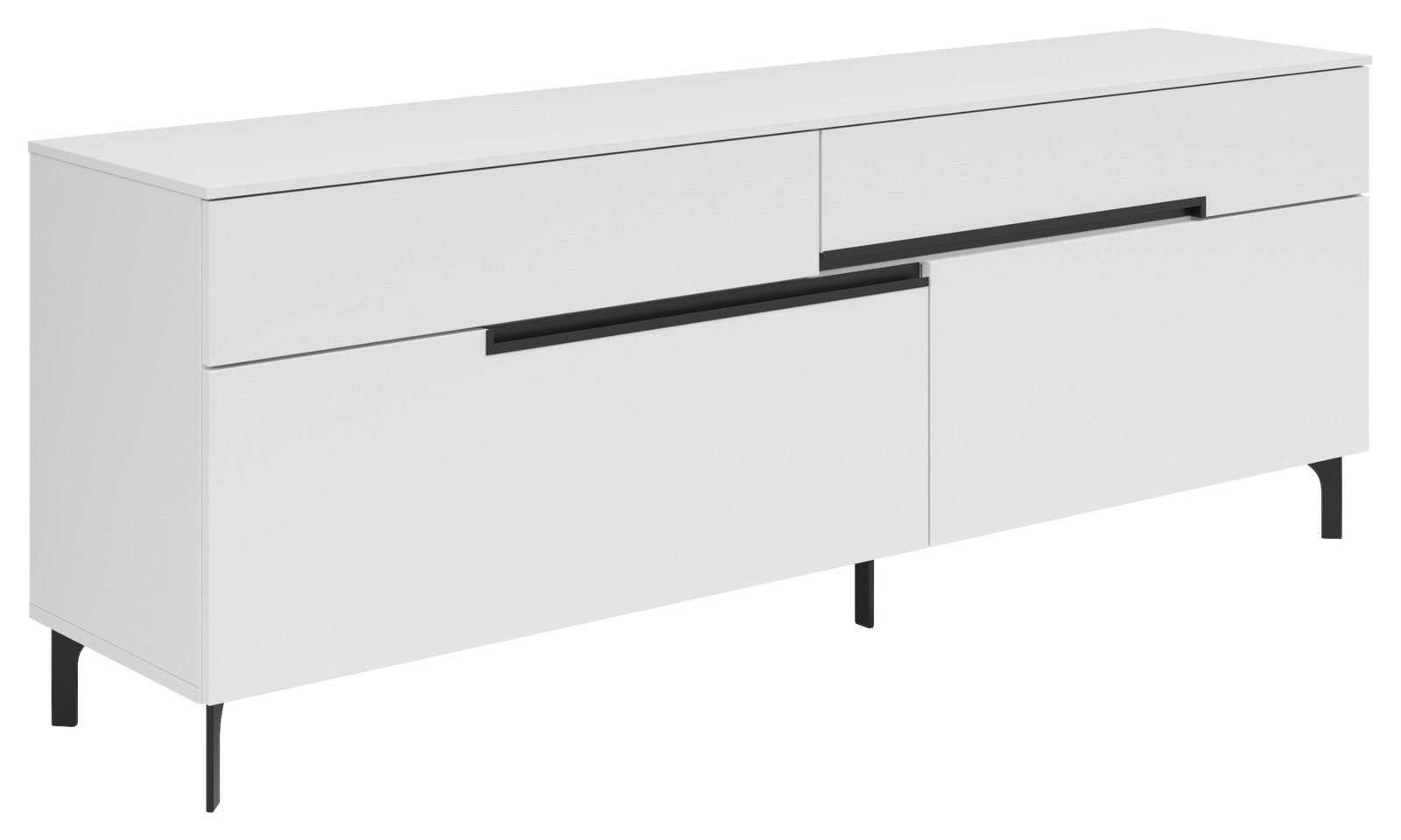 XORA TV-Lowboard ARONIA Weißes TV-Lowboard mit schwarzen Akzenten, seitliche Perspektive