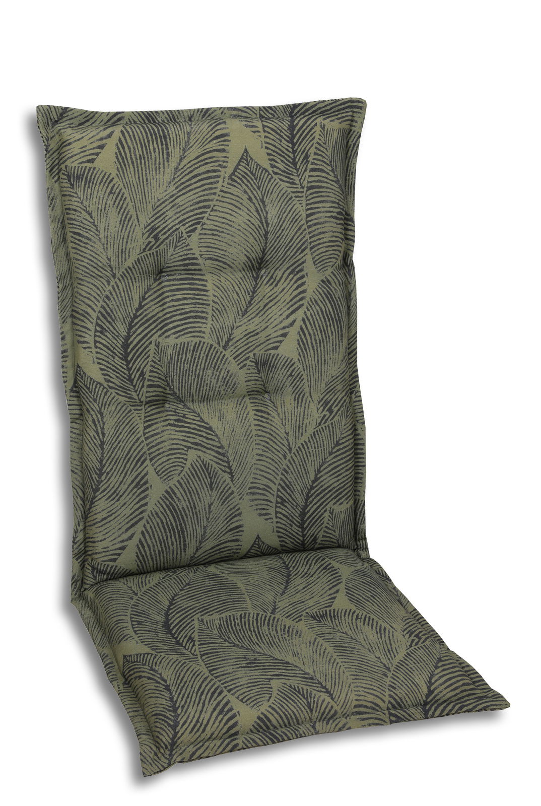 Go-De Sesselauflage Grüne Sesselauflage mit Blattmuster, seitliche Perspektive