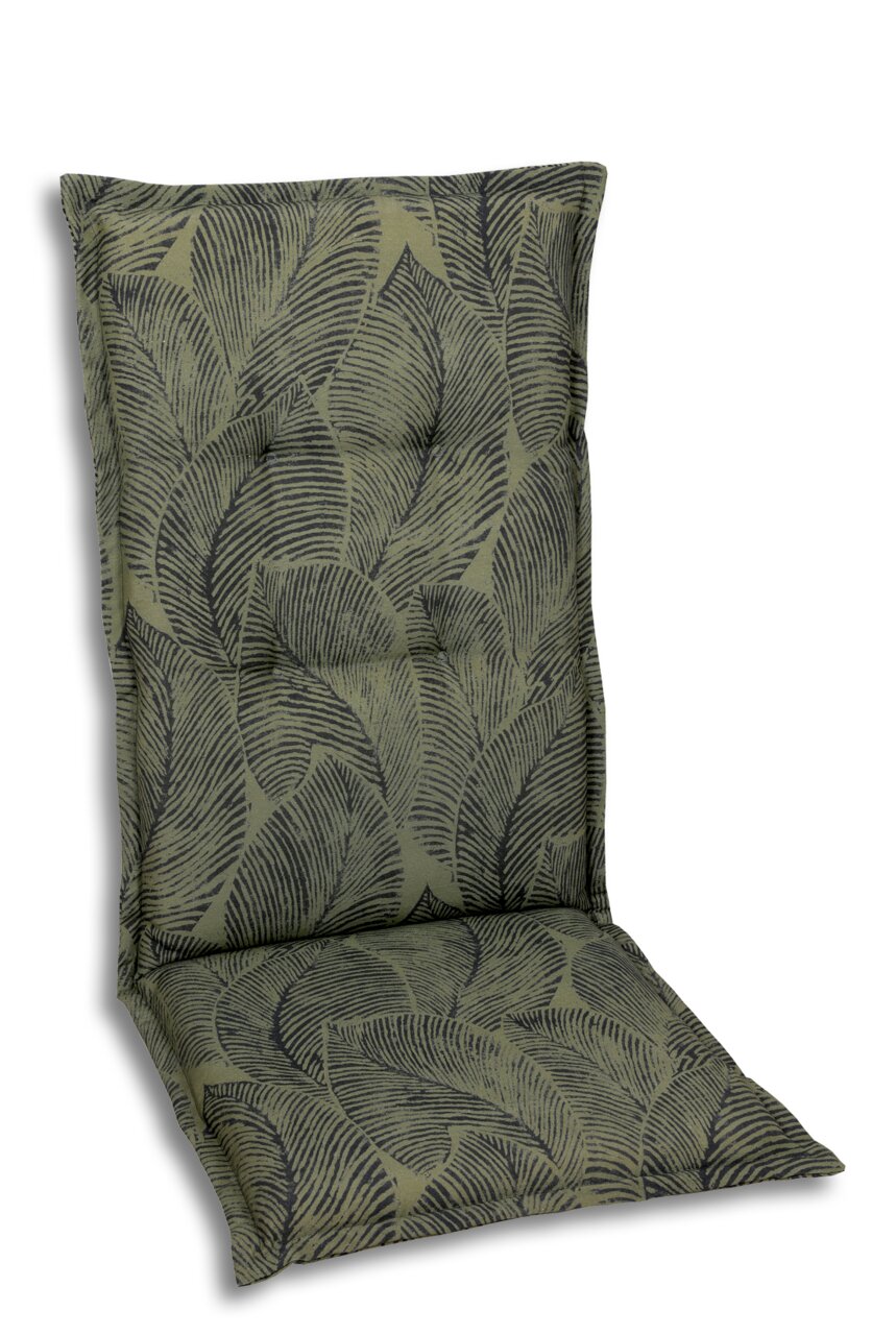 Go-De Sesselauflage Grüne Sesselauflage mit Blattmuster, seitliche Perspektive