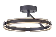Moderne LED-Deckenleuchte in Ringform aus schwarzem Metall mit umlaufendem warmweißem Lichtband, frontale leicht schräge Ansicht von unten