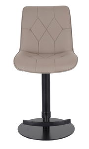 Barhocker mit beigem, gestepptem Sitz und schwarzem Metallfuß, Frontalansicht