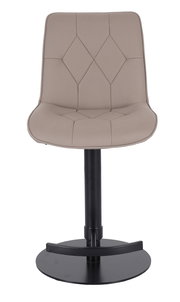 Barhocker mit beigem, gestepptem Sitz und schwarzem Metallfuß, Frontalansicht