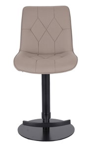 Barhocker mit beigem, gestepptem Sitz und schwarzem Metallfuß, Frontalansicht