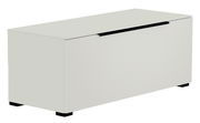 Weißes TV-Lowboard mit schwarzem Griff, seitliche Perspektive