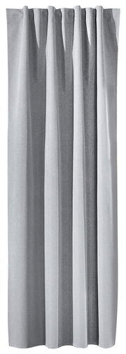 Grauer Verdunklungsvorhang in voller Länge, frontal fotografiert