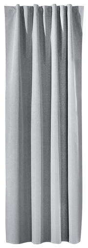 Grauer Verdunklungsvorhang in voller Länge, frontal fotografiert