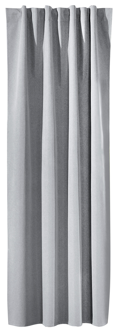 Grauer Verdunklungsvorhang in voller Länge, frontal fotografiert