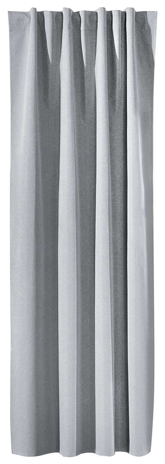 Grauer Verdunklungsvorhang in voller Länge, frontal fotografiert