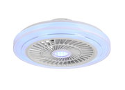 Moderner Deckenventilator mit LED-Beleuchtung, seitliche Perspektive