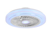 Moderner Deckenventilator mit LED-Beleuchtung, seitliche Perspektive