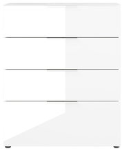 Weiße Schubkastenkommode mit vier Schubladen, frontale Ansicht