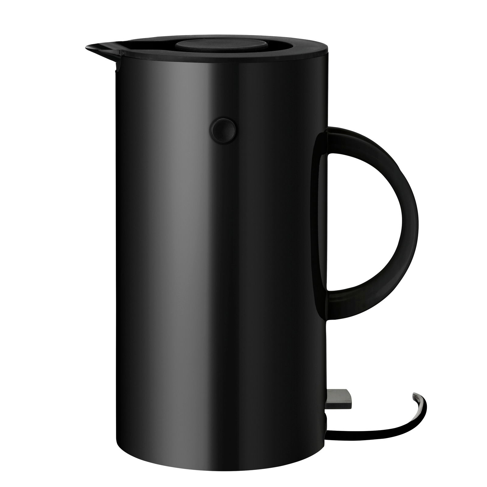 Schwarzer Wasserkocher der Stelton Serie mit 1,5 Liter Fassungsvermögen, seitliche Perspektive