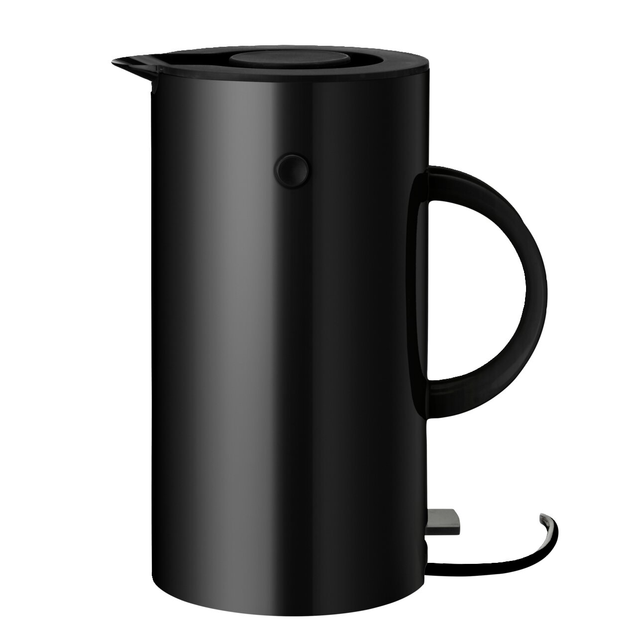 Schwarzer Wasserkocher der Stelton Serie mit 1,5 Liter Fassungsvermögen, seitliche Perspektive
