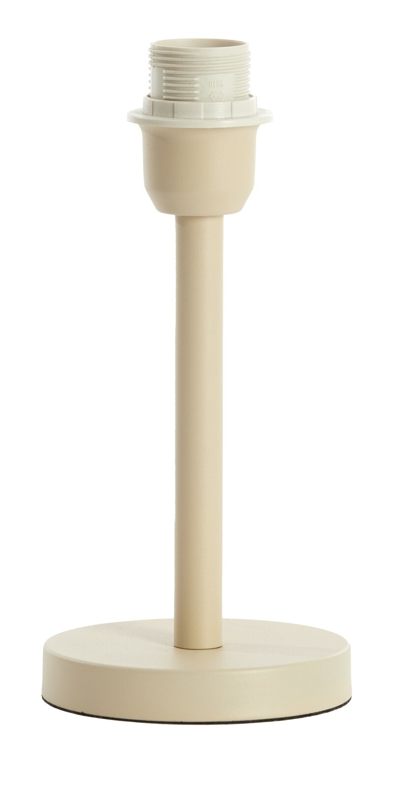 Beiger Lampenfuß mit rundem Sockel und zylindrischem Ständer, seitliche Perspektive