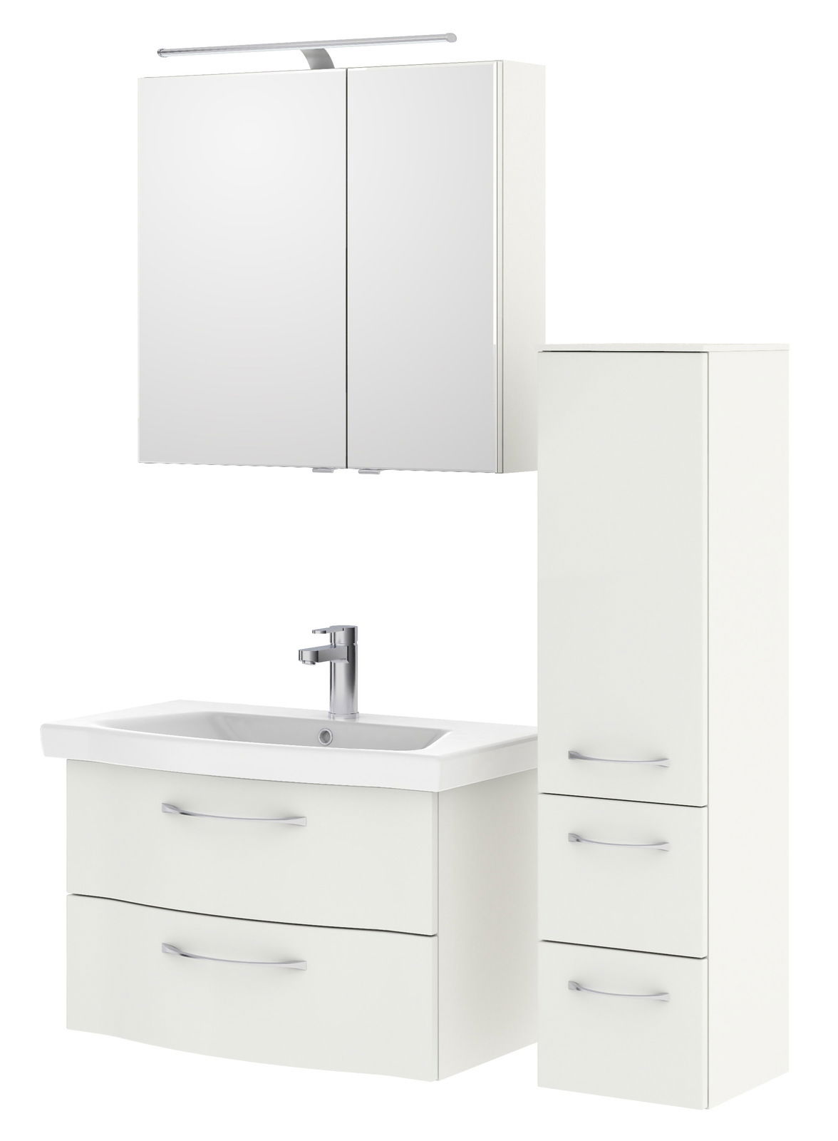 Pelipal Badblok SERIE 6005 SPRINT Moderner weißer Badblock mit Spiegelschrank, Waschbecken und Stauraum, Frontalansicht