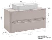Modernes Badmöbel-Set mit wandhängendem Waschtischunterschrank in Hellgrau und weißem Aufsatzwaschbecken, Maße ca. 101×46×53 cm (Unterschrank) und 60×42×12 cm (Becken), Frontansicht in leichter Schrägperspektive von vorn links.