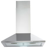 Edelstahl-Dunstabzugshaube, Frontalansicht, mit Bedienelementen auf der rechten Seite