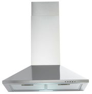 Edelstahl-Dunstabzugshaube, Frontalansicht, mit Bedienelementen auf der rechten Seite