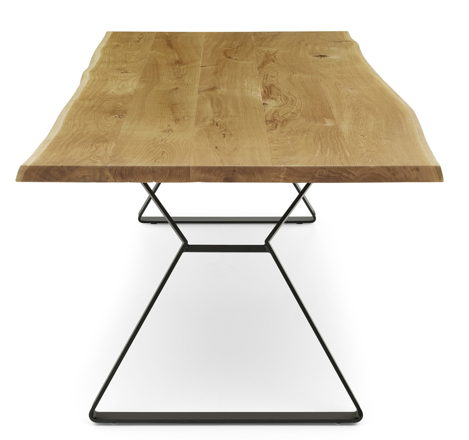 Moderner Esstisch aus Holz mit Metallgestell, Frontalansicht