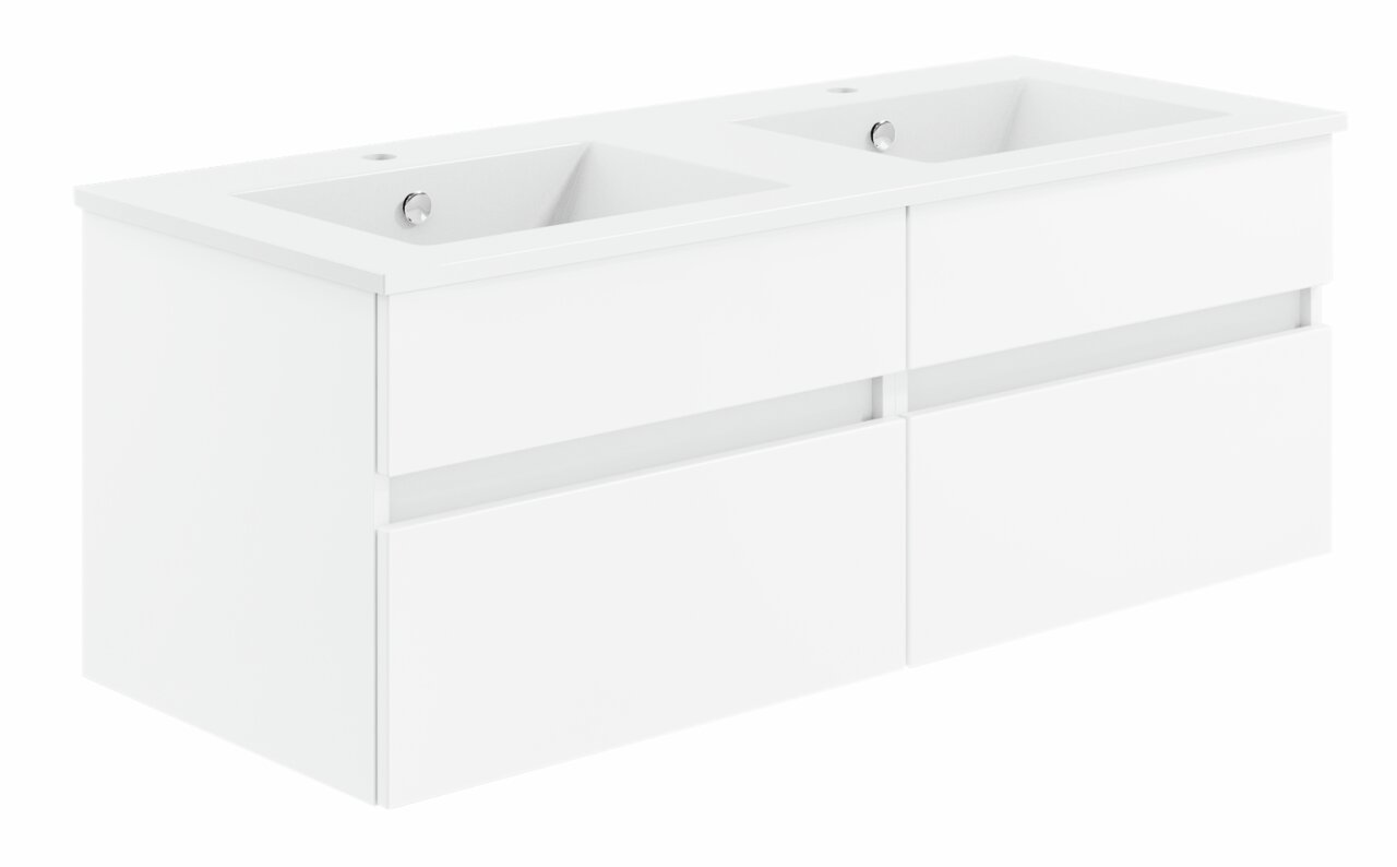 Puris Badkombination GET2YOU 21 Weiße Doppelwaschtisch-Badkombination aus der Serie NEXT4YOU von Puris, seitliche Perspektive