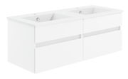 Weiße Doppelwaschtisch-Badkombination aus der Serie NEXT4YOU von Puris, seitliche Perspektive