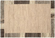Wollteppich mit geometrischem Muster in Erdtönen, Draufsicht