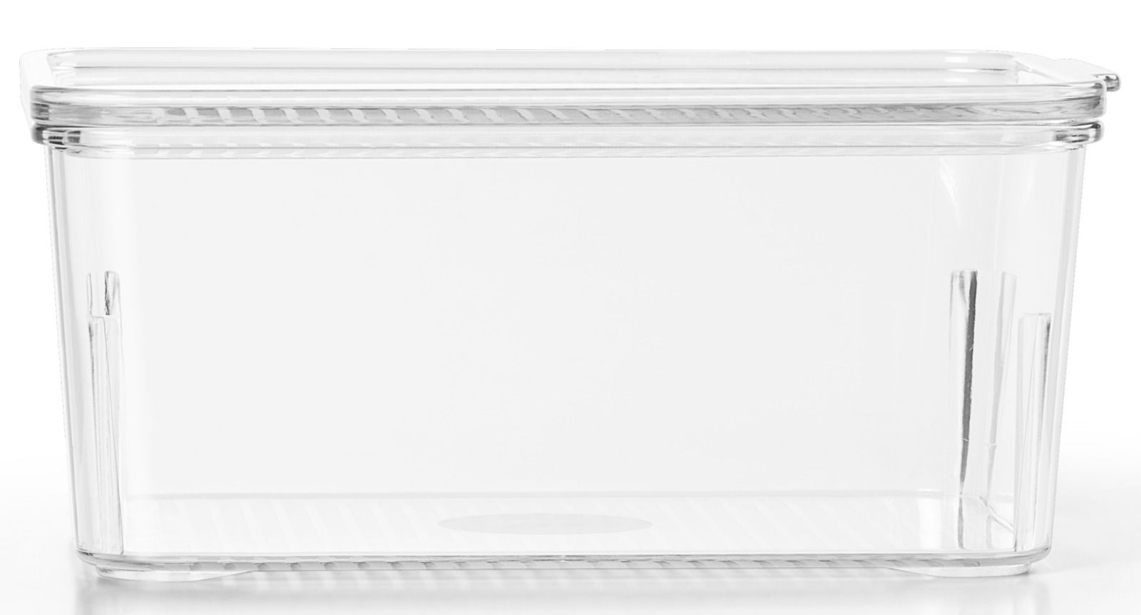 Transparente Kunststoffbox mit Deckel, seitliche Perspektive