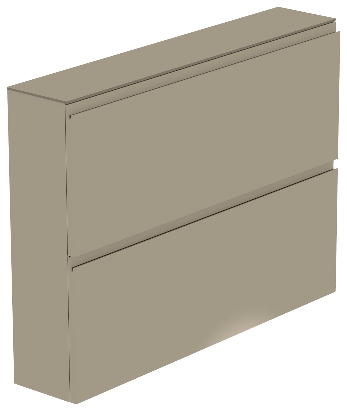 Hängeschuhschrank 2K-T22 in seitlicher Perspektive, zweifach unterteilt, in neutralem Farbton.