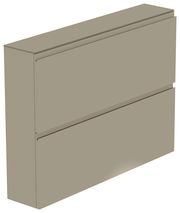 Hängeschuhschrank 2K-T22 in seitlicher Perspektive, zweifach unterteilt, in neutralem Farbton.