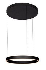 Moderne LED-Hängeleuchte in schwarzem Design, seitliche Perspektive