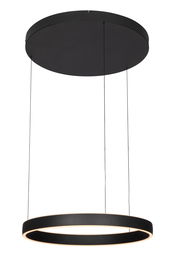 Moderne LED-Hängeleuchte in schwarzem Design, seitliche Perspektive