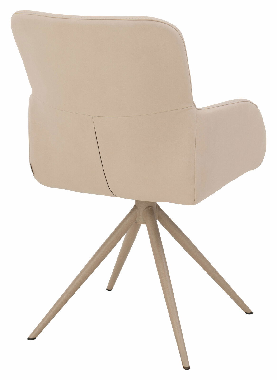 Rückansicht eines beigen Armlehnstuhls mit vierbeinigem Metallgestell, Modell Plantagie Armlehnstuhl RUBY.