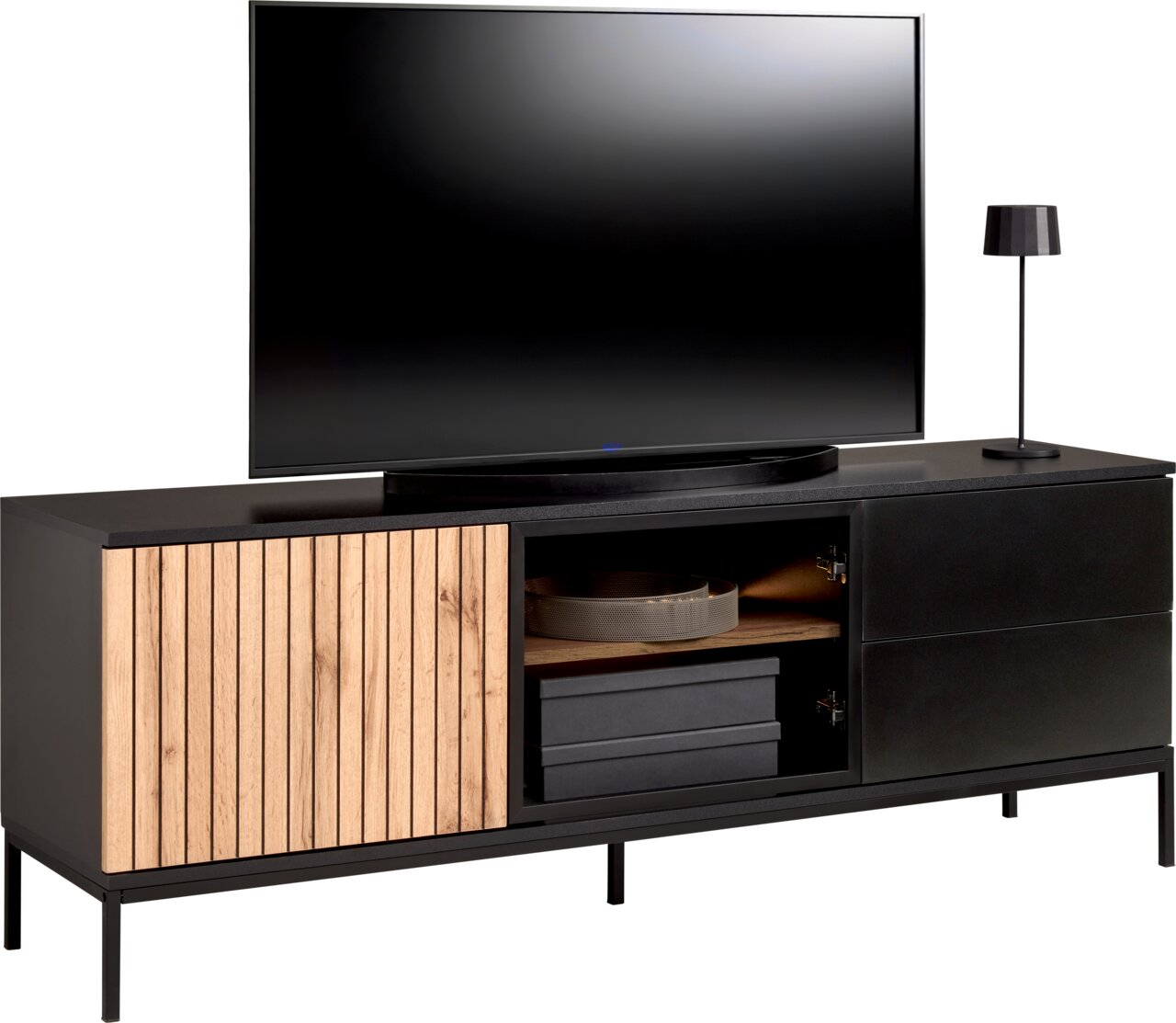 XORA Tv-kast VIANO Modern tv-lowboard met houten en metalen elementen, zijaanzicht
