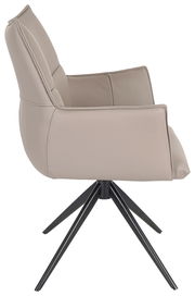 Seitenansicht eines beigen Armlehnstuhls mit schwarzem Metallgestell, Modell MIAMI.