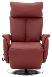 Roter Fernsehsessel aus Leder, frontal fotografiert, mit gepolsterten Armlehnen und verstellbarer Rückenlehne.