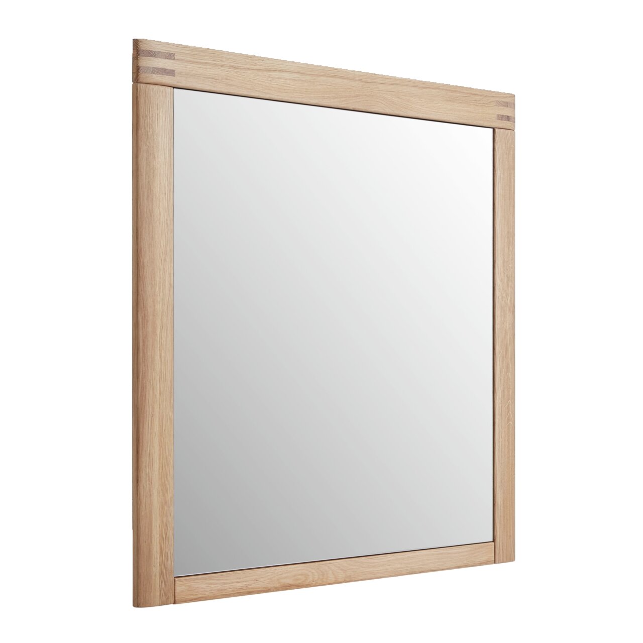 Moderner rechteckiger Spiegel mit Holzrahmen, seitliche Perspektive