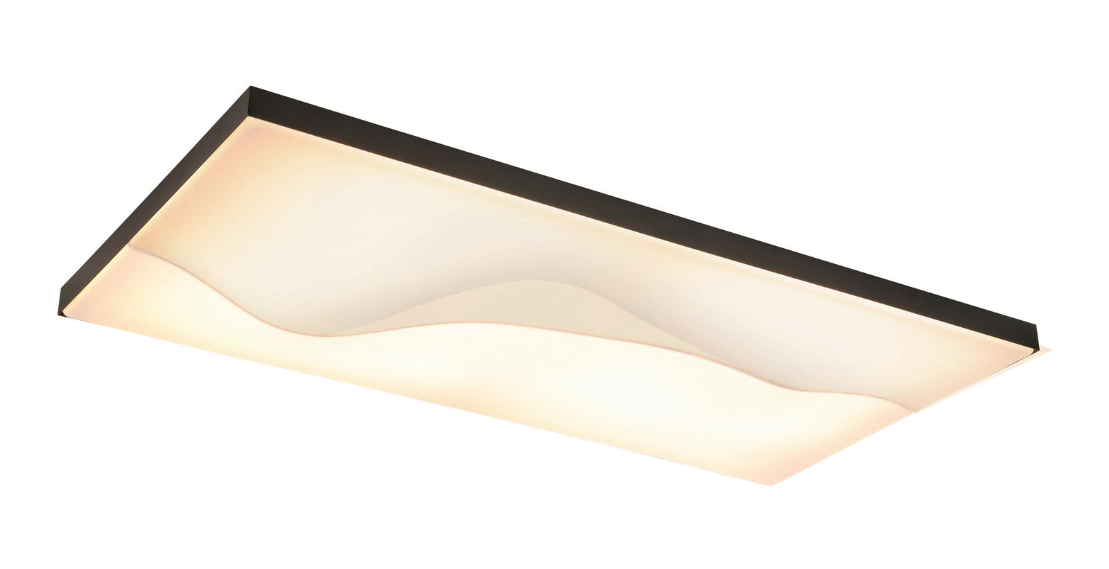 Rechteckige LED-Deckenleuchte mit wellenförmigem Design, seitliche Perspektive