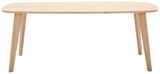 Esstisch aus hellem Holz, frontal betrachtet