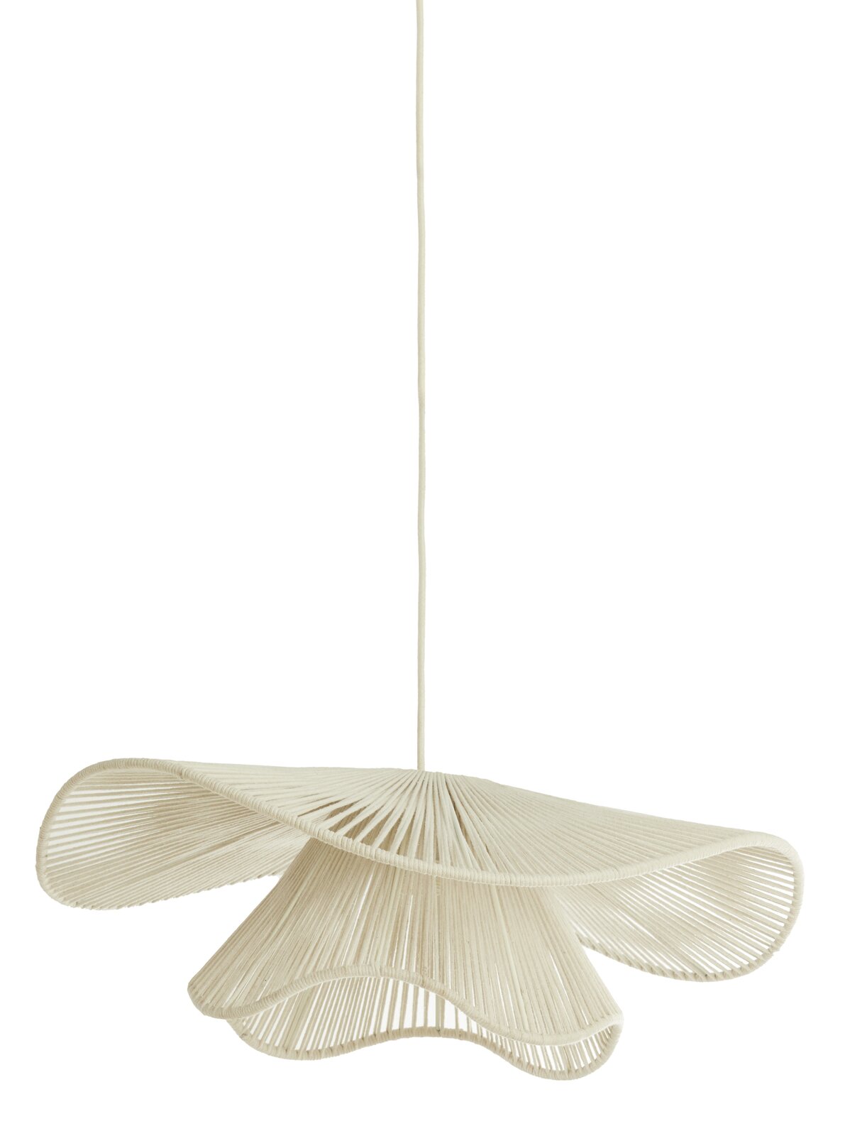 Hängeleuchte mit organischem Design aus geflochtenem Material, seitliche Perspektive