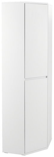 Weißer Eckschuh-Mehrzweckschrank von XORA, perspektivisch von vorne links fotografiert.