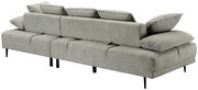 Rückansicht eines modernen, grauen Ecksofas mit verstellbaren Rückenlehnen und schwarzen Beinen.