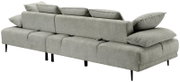 Rückansicht eines modernen, grauen Ecksofas mit verstellbaren Rückenlehnen und schwarzen Beinen.