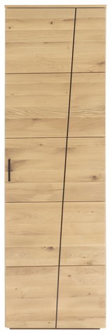 Moderner Garderobenschrank aus hellem Holz mit schrägem Design, Frontalansicht