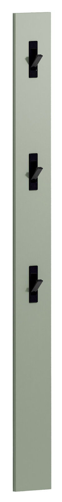 Garderobenleiste mit drei schwarzen Haken, seitliche Perspektive