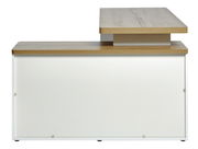 Eck-Schreibtisch aus Holz und weißem Material, Vorderansicht